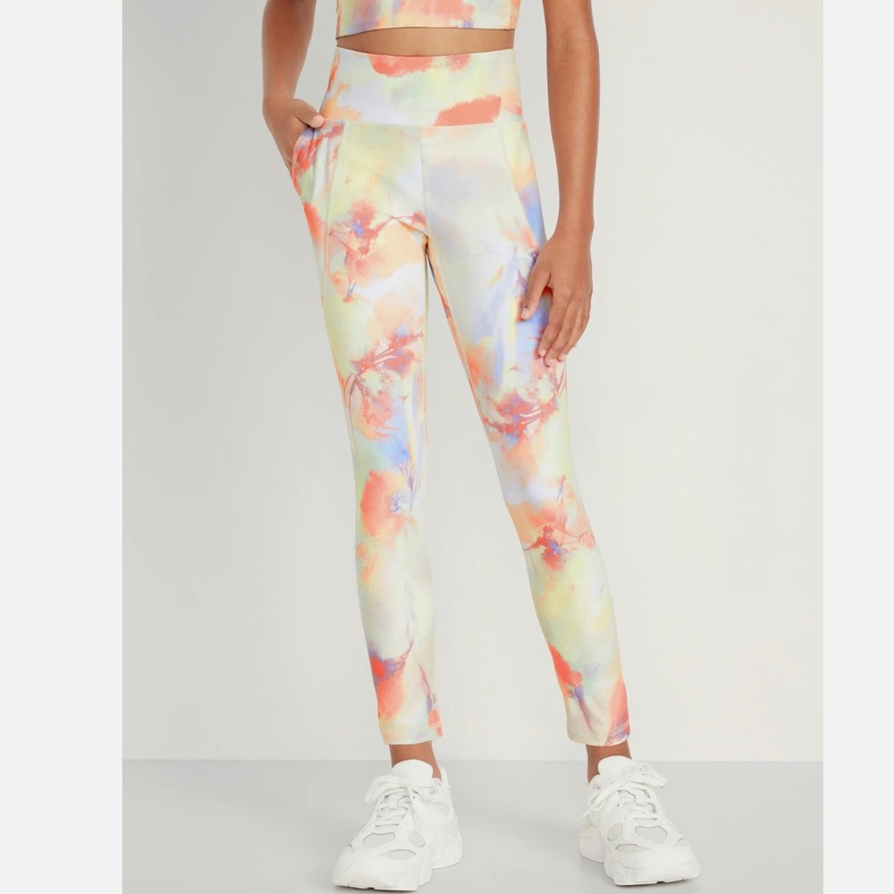 Old Navy Multicolor Watercolor High-Waisted PowerSoft 7/8 Leggings Large 10/12